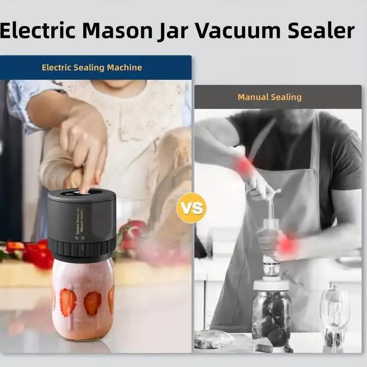 Portable Vacuum Sealer for Mason Jars,Regular Model KZ-80 60 sec stop or manual stop - Black Electric Food Preservation Machine with  LED Display