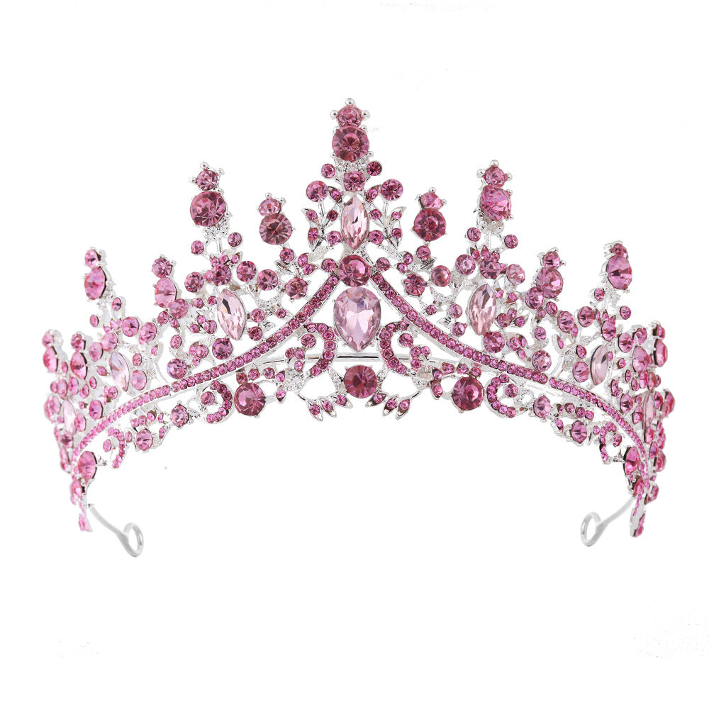 Luxury Full Rhinestone Bridal Tiara - Elegant Alloy Crown Hairband with 3A Grade Crystals  Pink