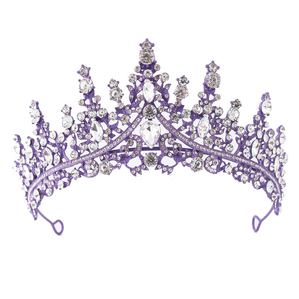 Luxury Full Rhinestone Bridal Tiara - Elegant Alloy Crown Hairband with 3A Grade Crystals  Purple