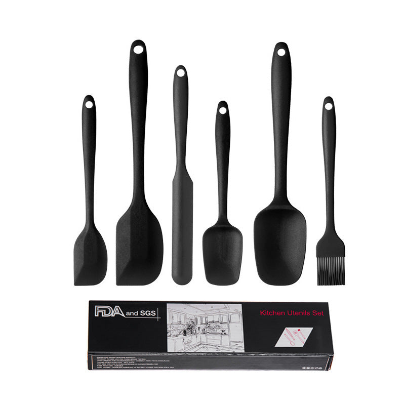 6-Piece Silicone Kitchen Utensil Set - Heat Resistant Baking Tools with Spatulas, Spoon, and Brush Black2 set/12PCS