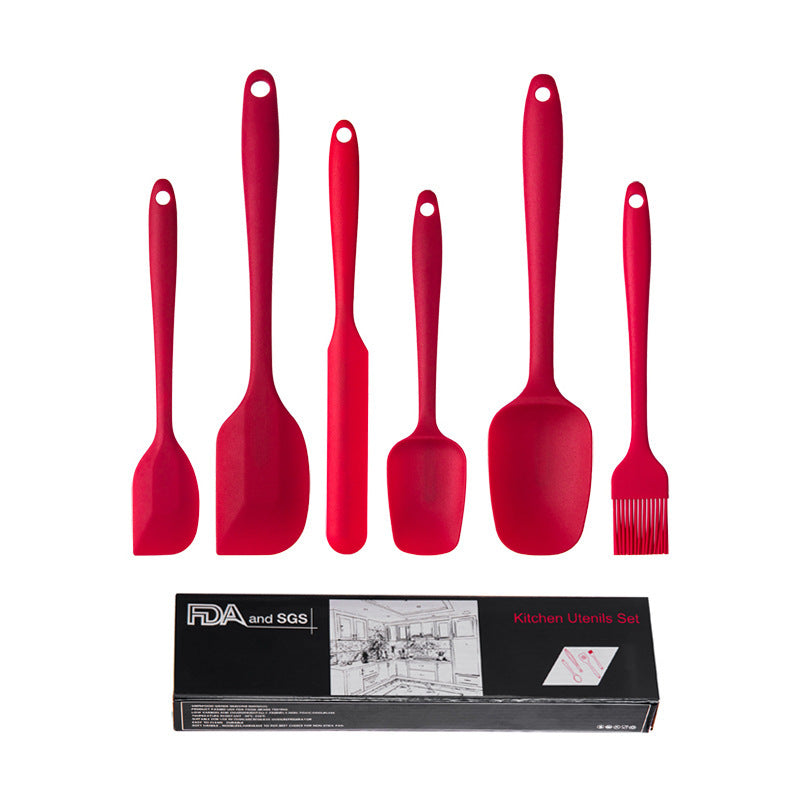 6-Piece Silicone Kitchen Utensil Set - Heat Resistant Baking Tools with Spatulas, Spoon, and Brush Red2 set/12PCS