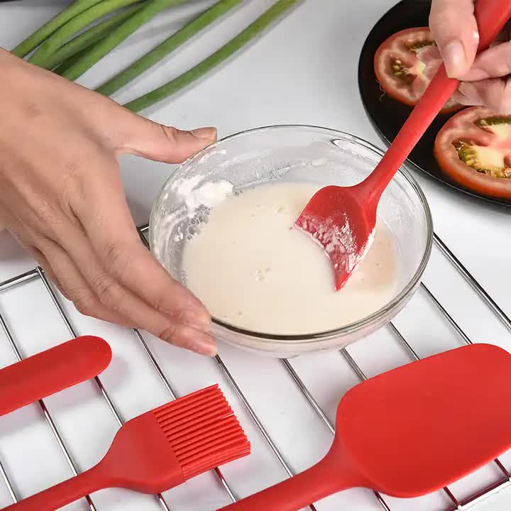 6-Piece Silicone Kitchen Utensil Set - Heat Resistant Baking Tools with Spatulas, Spoon, and Brush Red2 set/12PCS