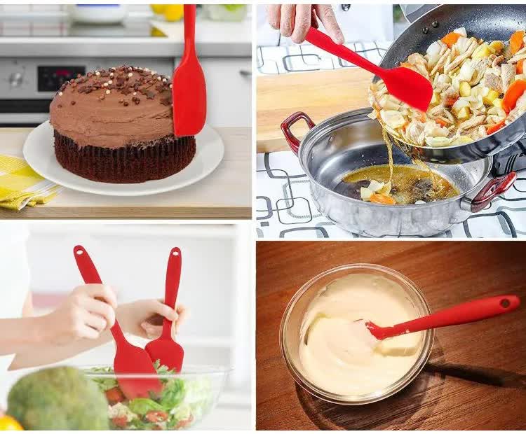 6-Piece Silicone Kitchen Utensil Set - Heat Resistant Baking Tools with Spatulas, Spoon, and Brush Red2 set/12PCS