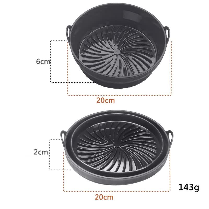 3D Round Air Fryer Silicone Liners - Food-Grade, Non-Stick, Reusable Basket Mats for Air Fryers, Ovens, and Microwaves 4 PCS Black
