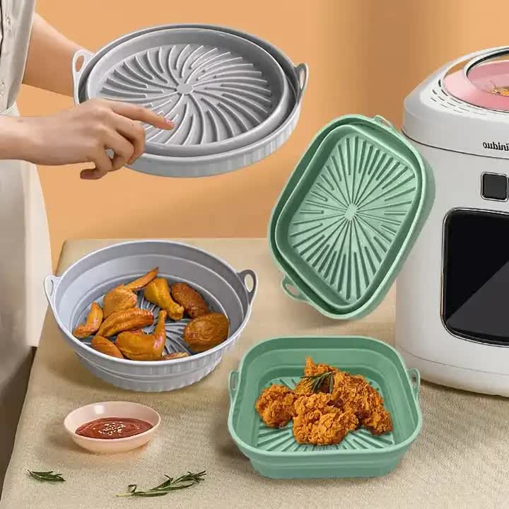 3D Round Air Fryer Silicone Liners - Food-Grade, Non-Stick, Reusable Basket Mats for Air Fryers, Ovens, and Microwaves 4 PCS Gray