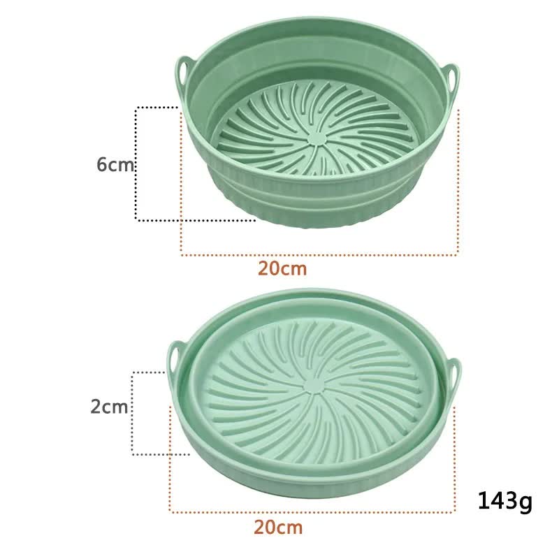 3D Round Air Fryer Silicone Liners - Food-Grade, Non-Stick, Reusable Basket Mats for Air Fryers, Ovens, and Microwaves 4 PCS Green