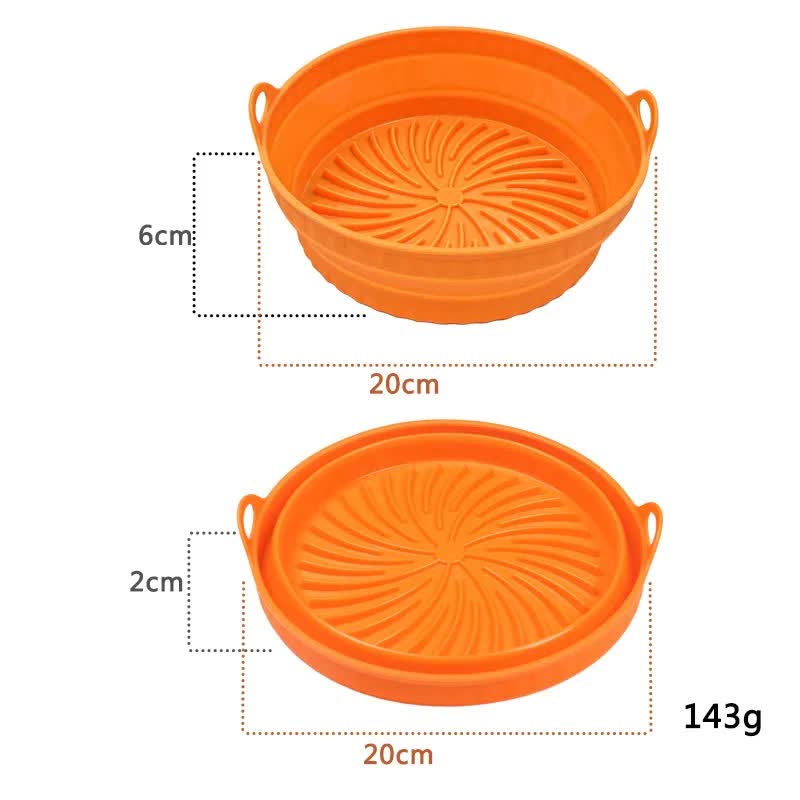 3D Round Air Fryer Silicone Liners - Food-Grade, Non-Stick, Reusable Basket Mats for Air Fryers, Ovens, and Microwaves 4 PCS Orange