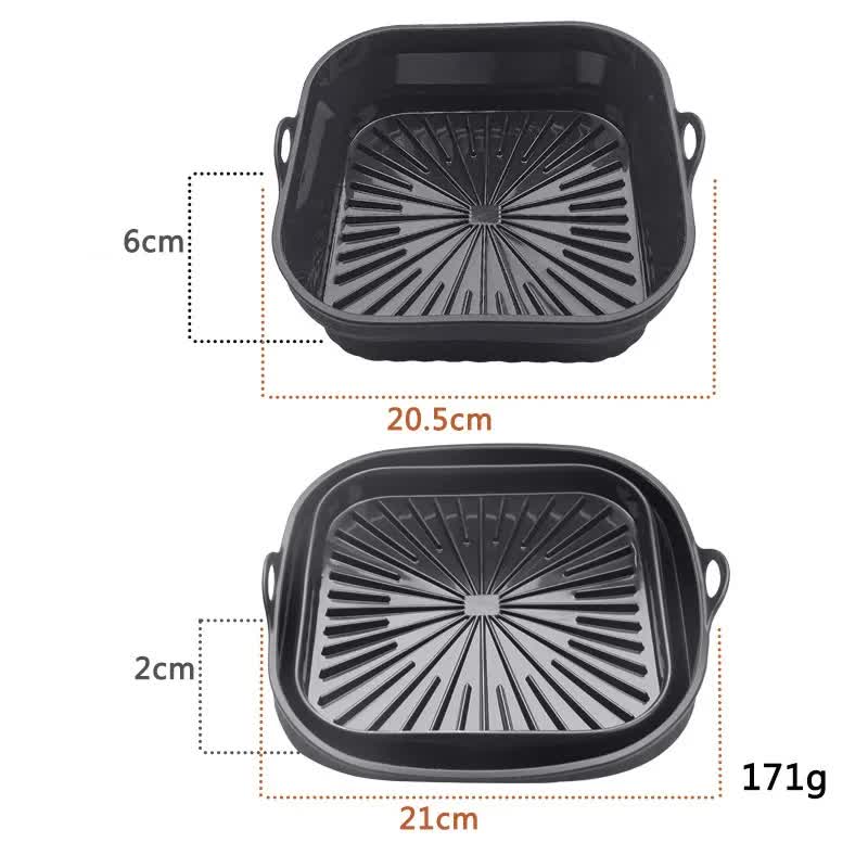 3D Square Air Fryer Silicone Liners - Food-Grade, Non-Stick, Reusable Basket Mats for Air Fryers, Ovens, and Microwaves 4 PCS Black