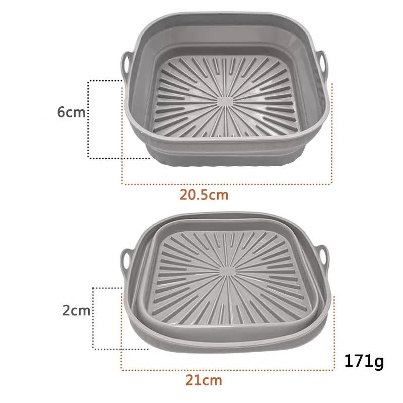3D Square Air Fryer Silicone Liners - Food-Grade, Non-Stick, Reusable Basket Mats for Air Fryers, Ovens, and Microwaves 4 PCS Gray