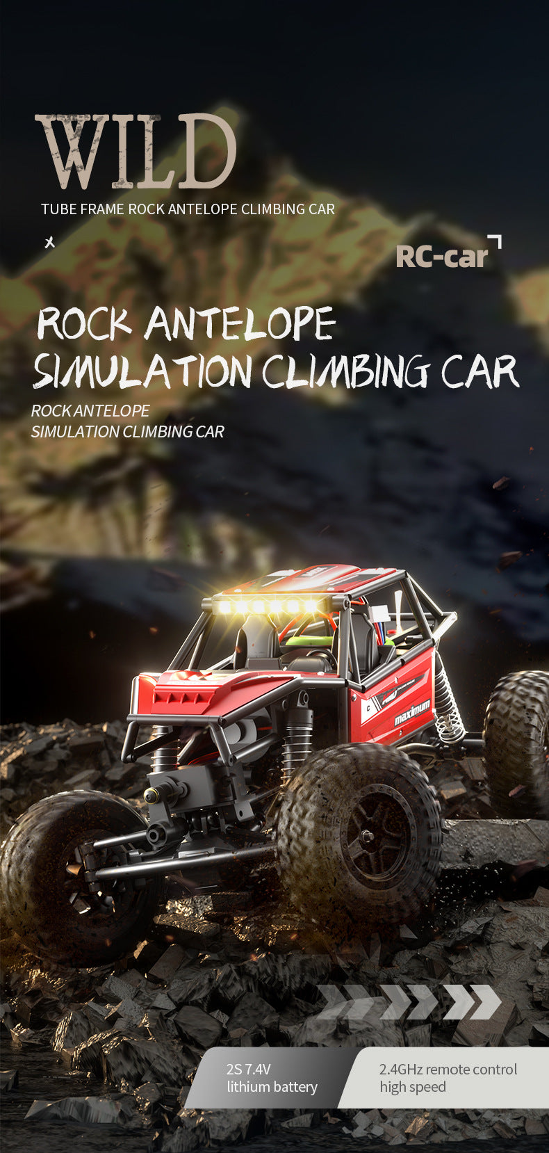 Rock Antelope RC Car - 2.4GHz Simulation Off-Road Climbing Vehicle with Rechargeable Battery Red