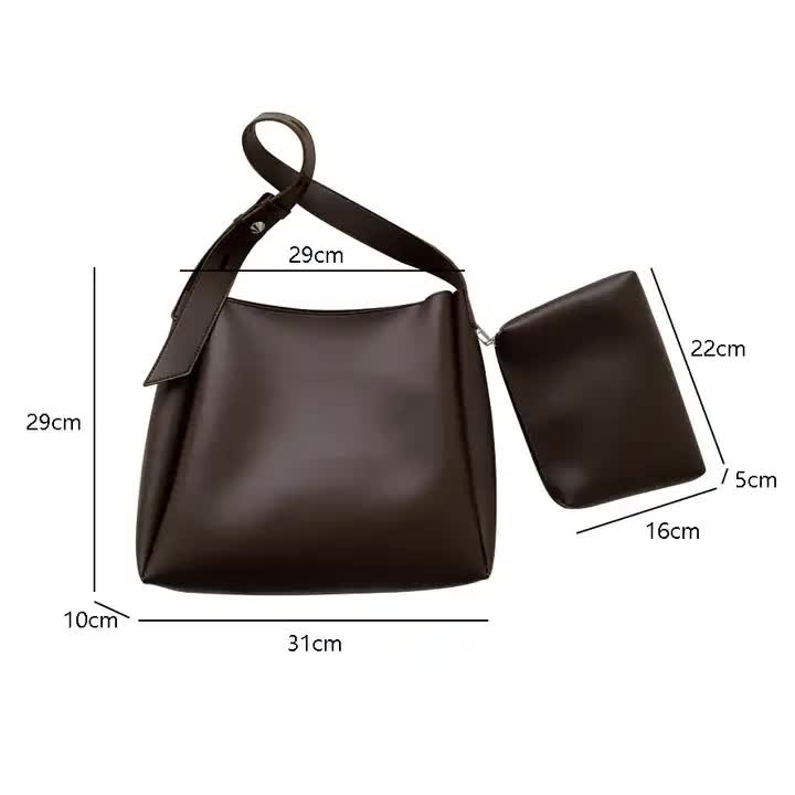 Black 2-Piece Women's Bucket Bag Set - Vintage Large Capacity Shoulder Tote & Crossbody Bag Commuter Style