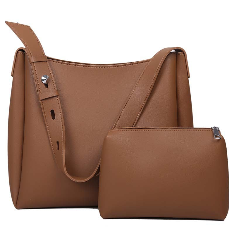Brown 2-Piece Women's Bucket Bag Set - Vintage Large Capacity Shoulder Tote & Crossbody Bag Commuter Style