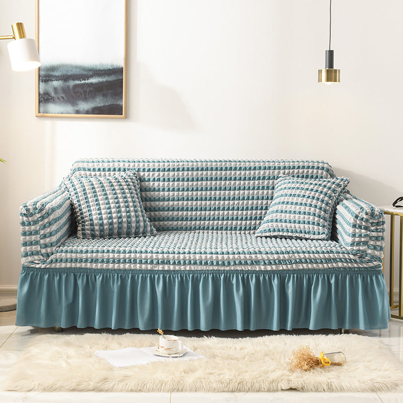 Elastic sofa cover-dual-color blue (305-360cm)