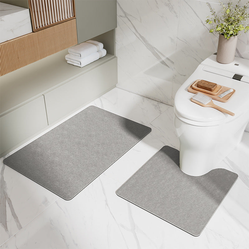 Gray Bathroom Floor Mat Set - U-Shaped Toilet Mat 50*50cm & Rectangular 40x60cm Mat for Bathroom