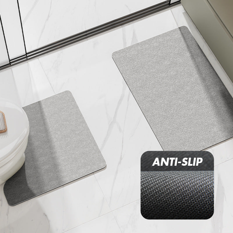 Gray Bathroom Floor Mat Set - U-Shaped Toilet Mat 50*50cm & Rectangular 50x80cm Mat for Bathroom