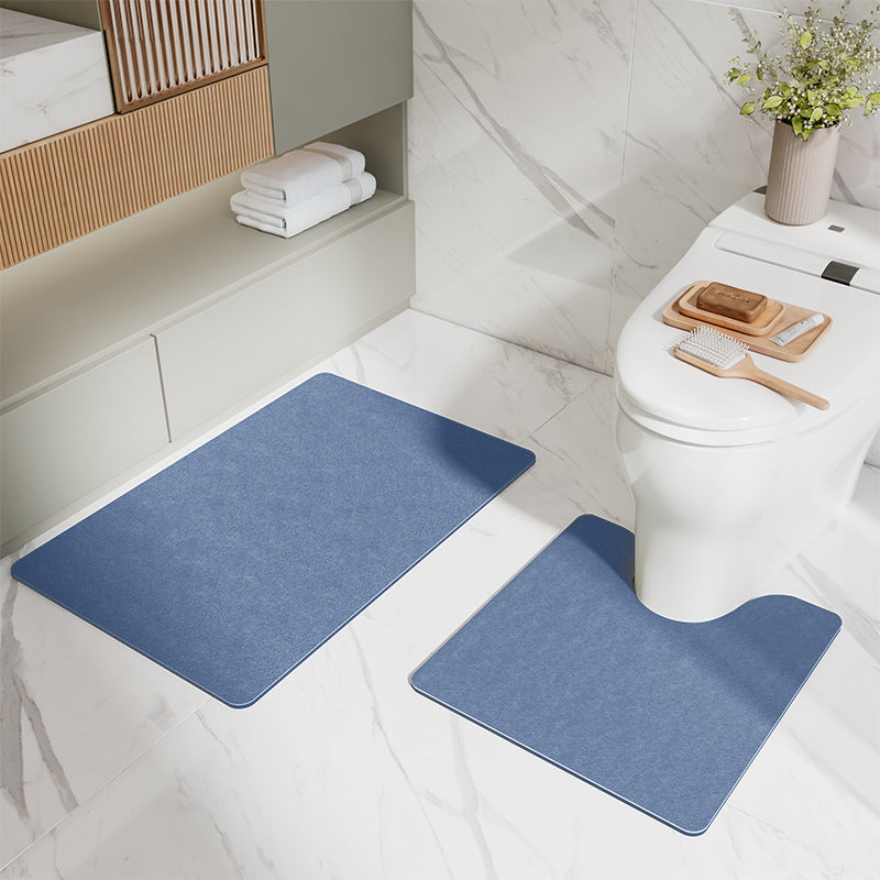 Blue Bathroom Floor Mat Set - U-Shaped Toilet Mat 50*50cm & Rectangular 50x80cm Mat for Bathroom