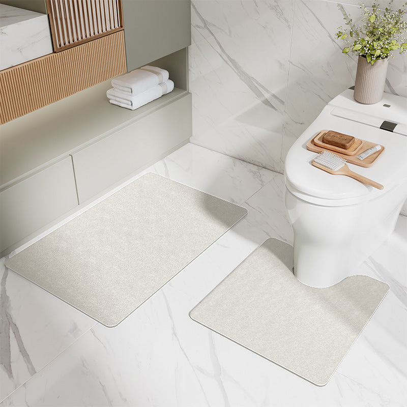 Beige Bathroom Floor Mat Set - U-Shaped Toilet Mat 50*50cm & Rectangular 60x90cm Mat for Bathroom
