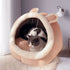 Pink Half-Enclosed Cat Bed - Soft Short Velvet Fabric with Sponge + PP Cotton Filling, S Size 28x28x30cm