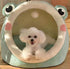 Green Frog Half-Enclosed Cat Bed - Soft Short Velvet Fabric with Sponge + PP Cotton Filling, S Size 28x28x30cm