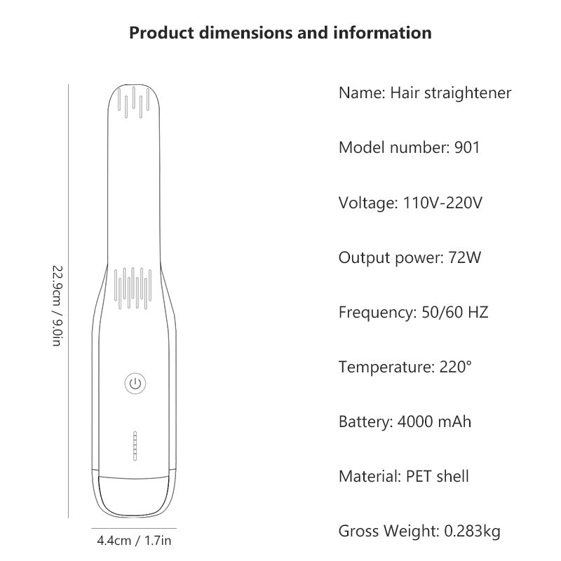 Black Wireless USB Rechargeable 2-in-1 Curling Iron & Flat Iron - Portable Hair Straightener & Curler