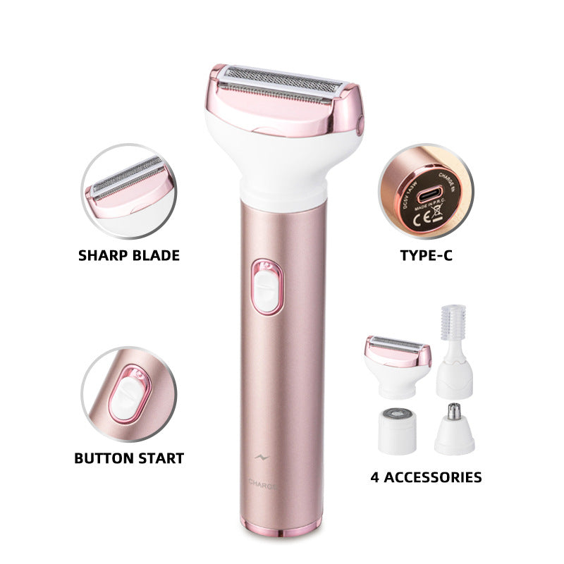 4-in-1 Women's Electric Hair Removal Trimmer - Multifunctional Grooming Kit for Underarms, Bikini, Nose & Eyebrows