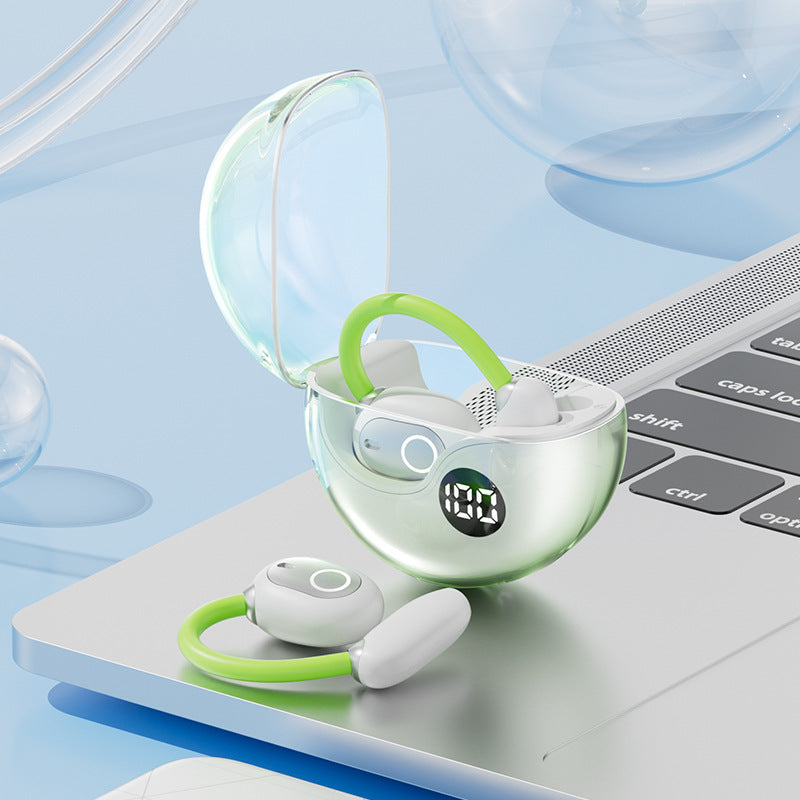 Green M80 Transparent OWS Over-Ear Bluetooth Earphones - Wireless, Clear Sound, Stylish Design