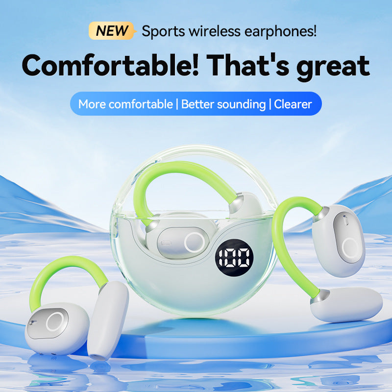 Green M80 Transparent OWS Over-Ear Bluetooth Earphones - Wireless, Clear Sound, Stylish Design