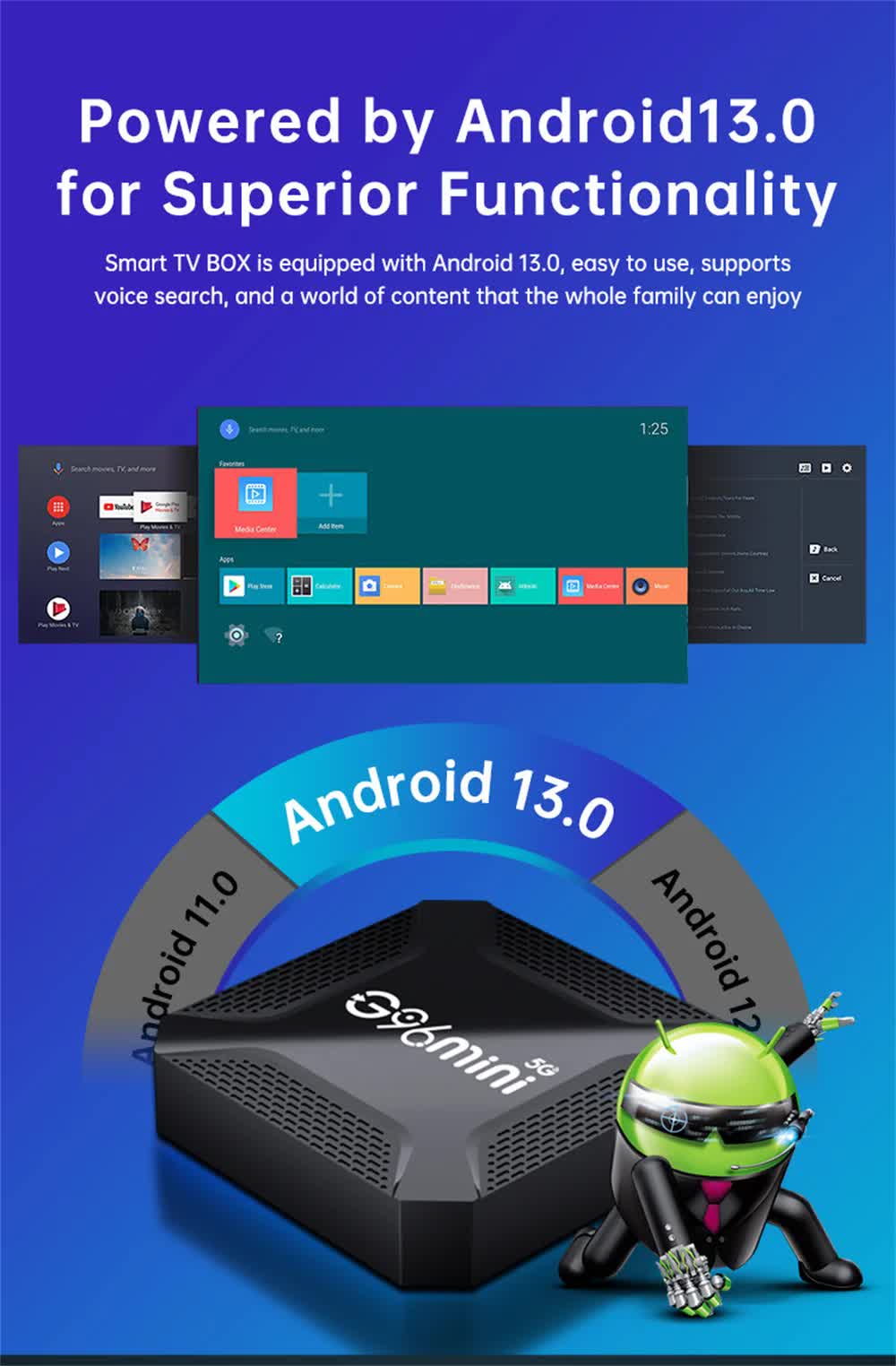 G96mini 5G Android TV Box - RK3228 Processor, 8K HD, Android 13.0, WiFi 5, Smart TV Box(1G+8G)