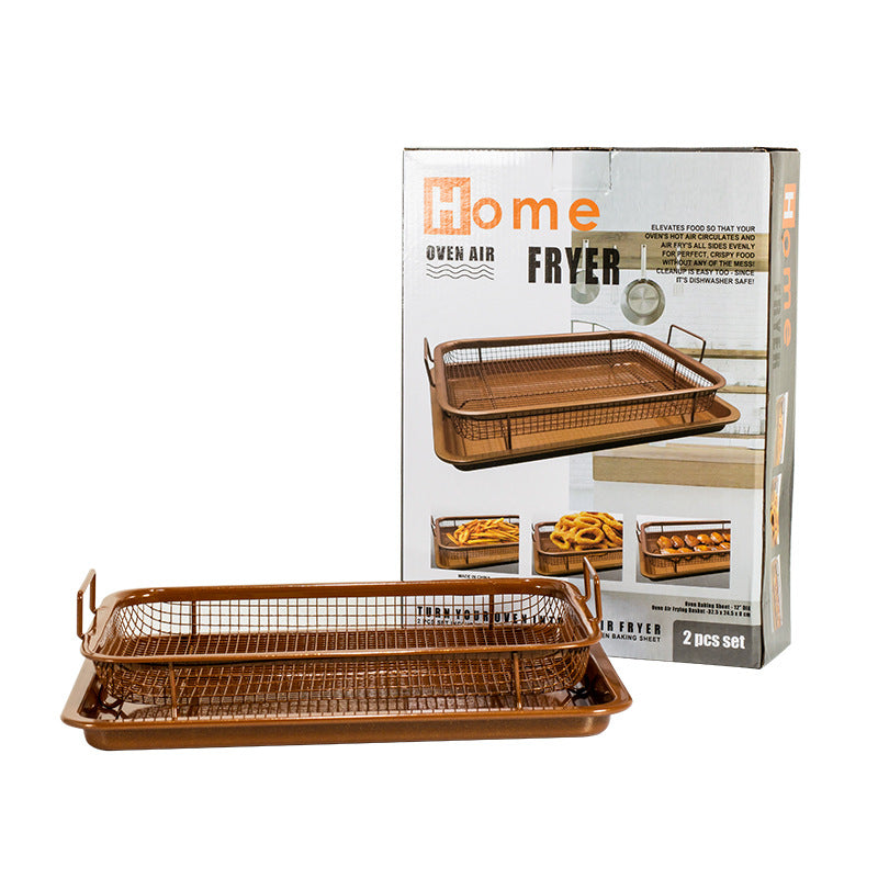 BBQ Square Non-Stick Stainless Steel Grill Basket - Copper Color, Small Size 30*22*5.5 cm, Ideal for Grilling Meat and Vegetables