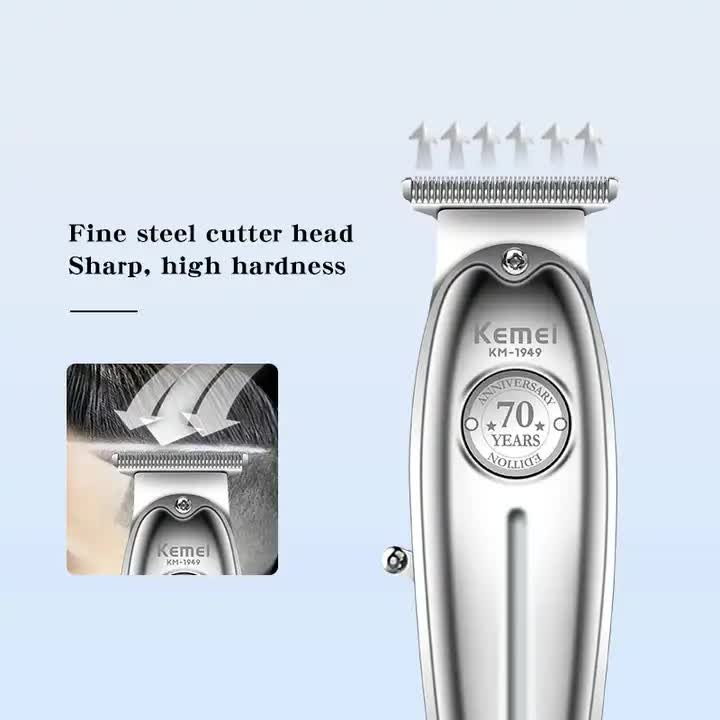 Silver KM-1949 Professional Hair Clipper - Electric Hair Trimmer for Styling & Carving with Precision Blades