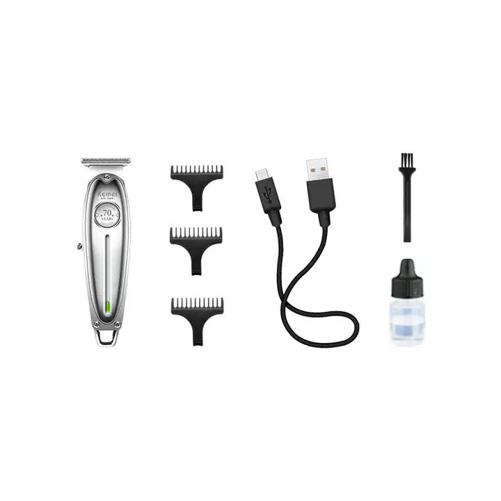 Silver KM-1949 Professional Hair Clipper - Electric Hair Trimmer for Styling & Carving with Precision Blades