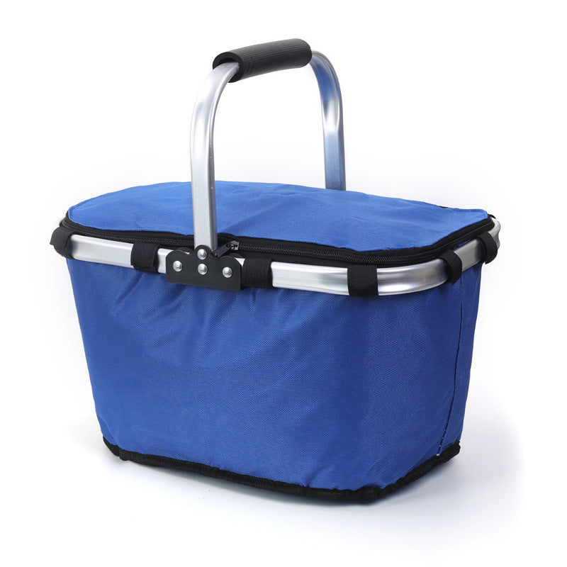 Blue Portable Picnic Basket - Foldable Insulated Outdoor Shopping Basket, Meal Delivery & Takeout Carrier