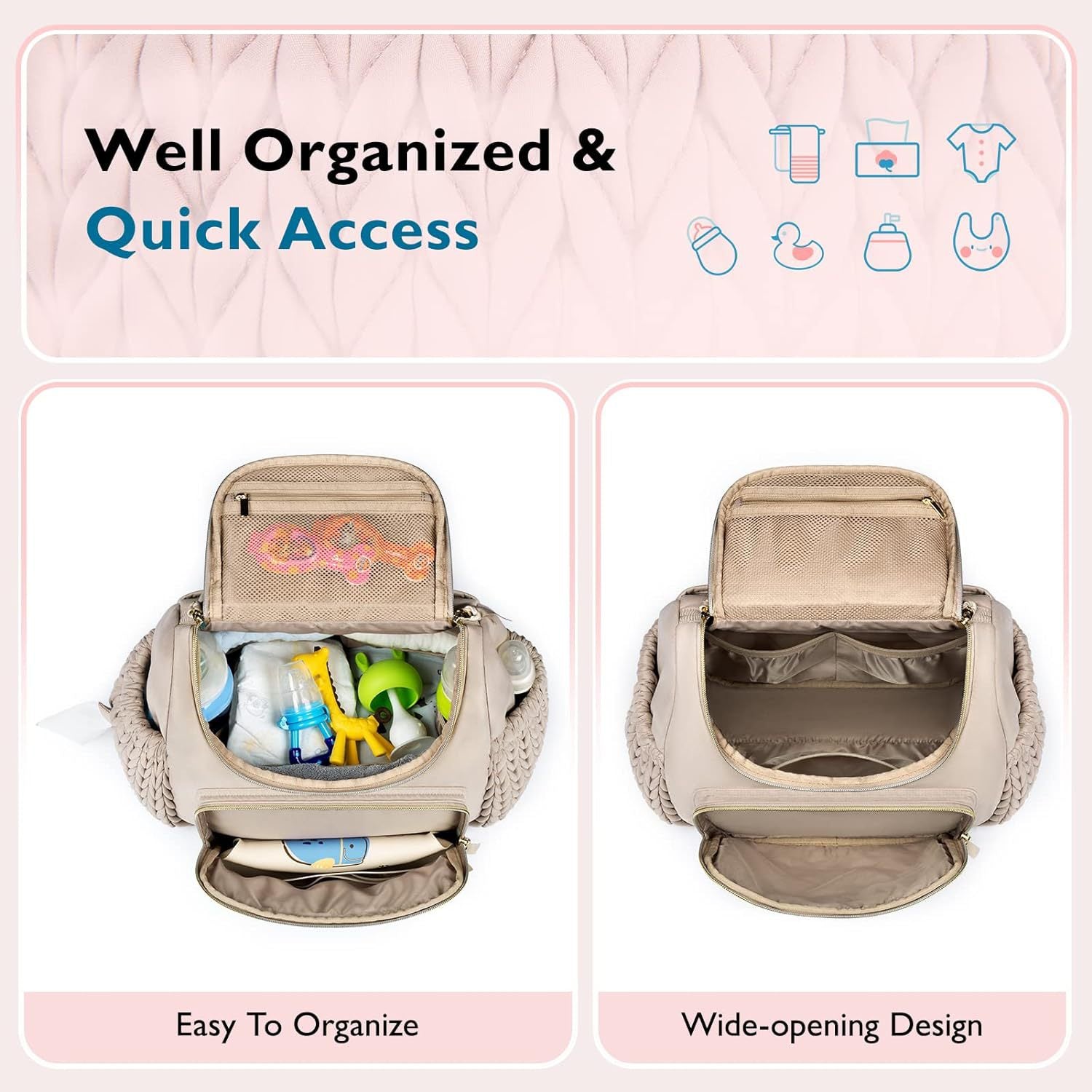 Pink Travel Backpack with Diaper Changing Mat - Small Size, Insulated Pocket,Perfect for Moms on the Go