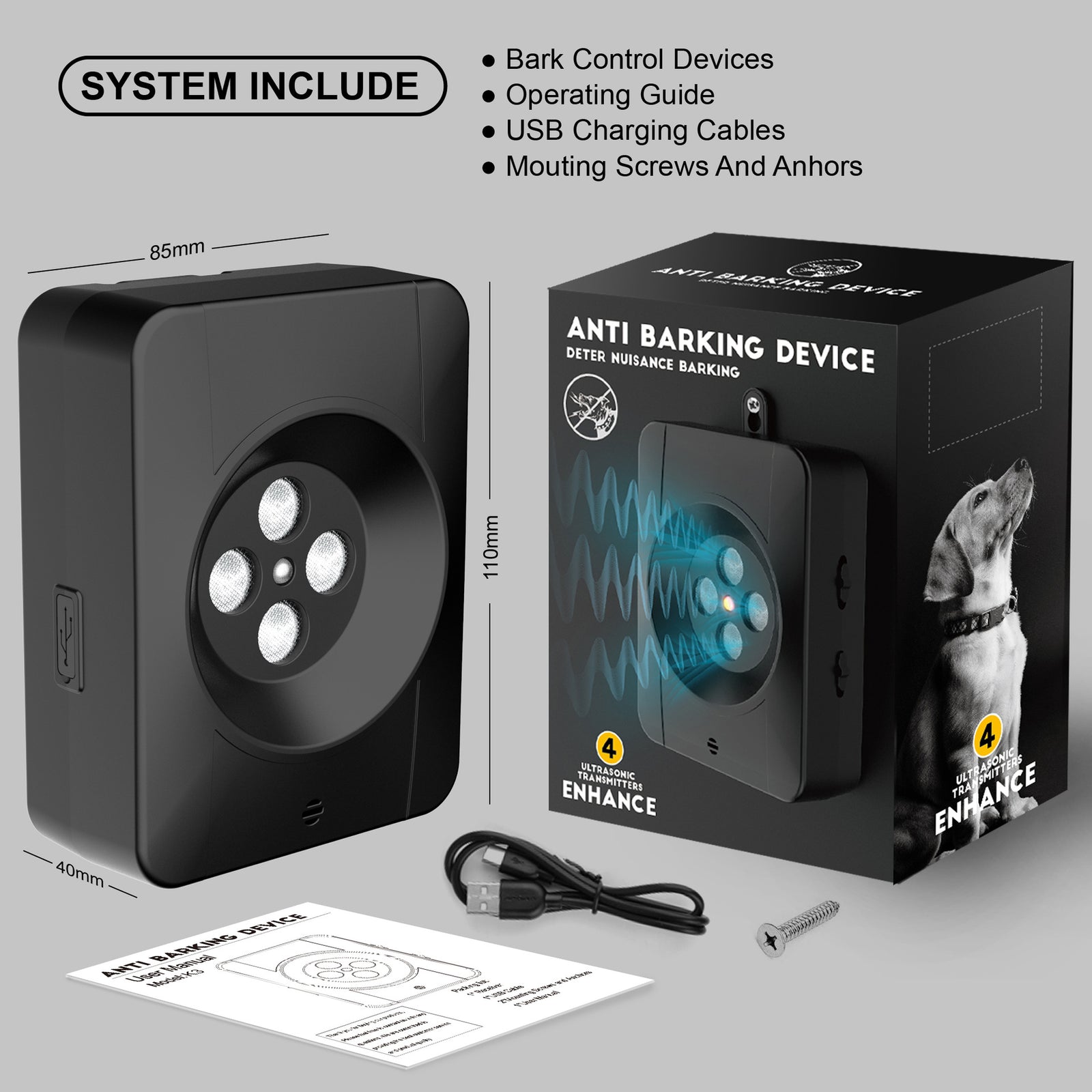 Ultrasonic Dog Bark Control Device  Smart Outdoor Anti-Bark and Dog Repellent Trainer