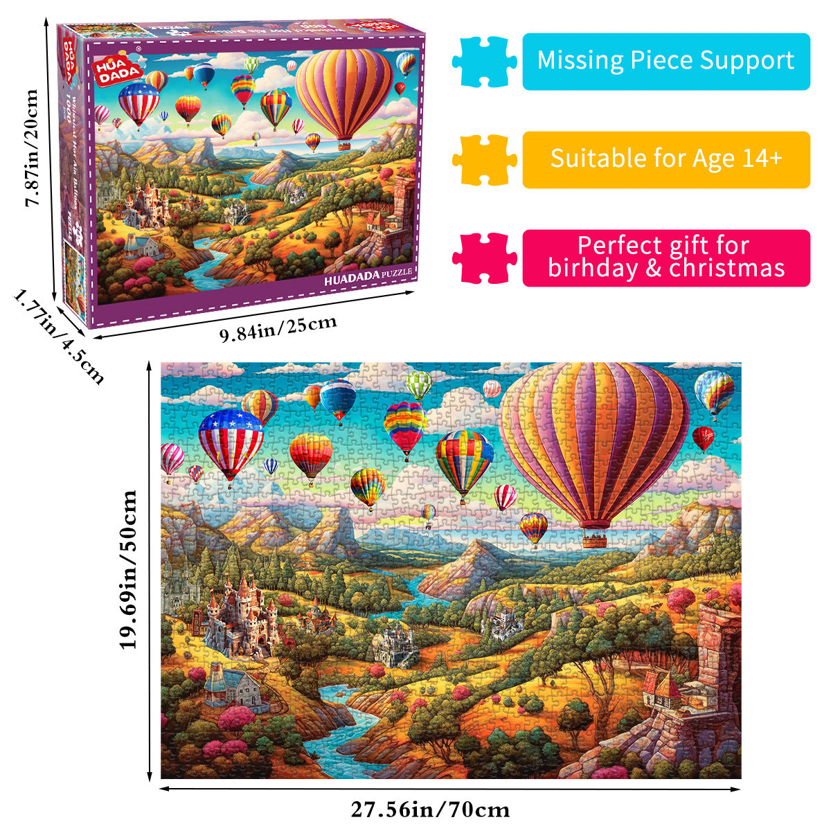 1000 Piece Hot Air Balloon Adventure Jigsaw Puzzle for Adults - Difficult Paper Puzzle for Adults with Beautiful Scenery, Stress Relief and Cognitive Enhancement