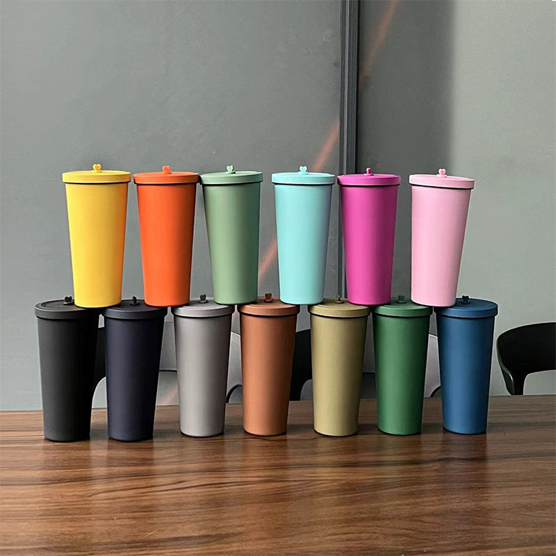 750ml Grey Straw Cup - 304 Stainless Steel Reusable BPA-Free Water Bottle with Leak-Proof Lid, Large Capacity, Perfect for Hydration On-the-Go