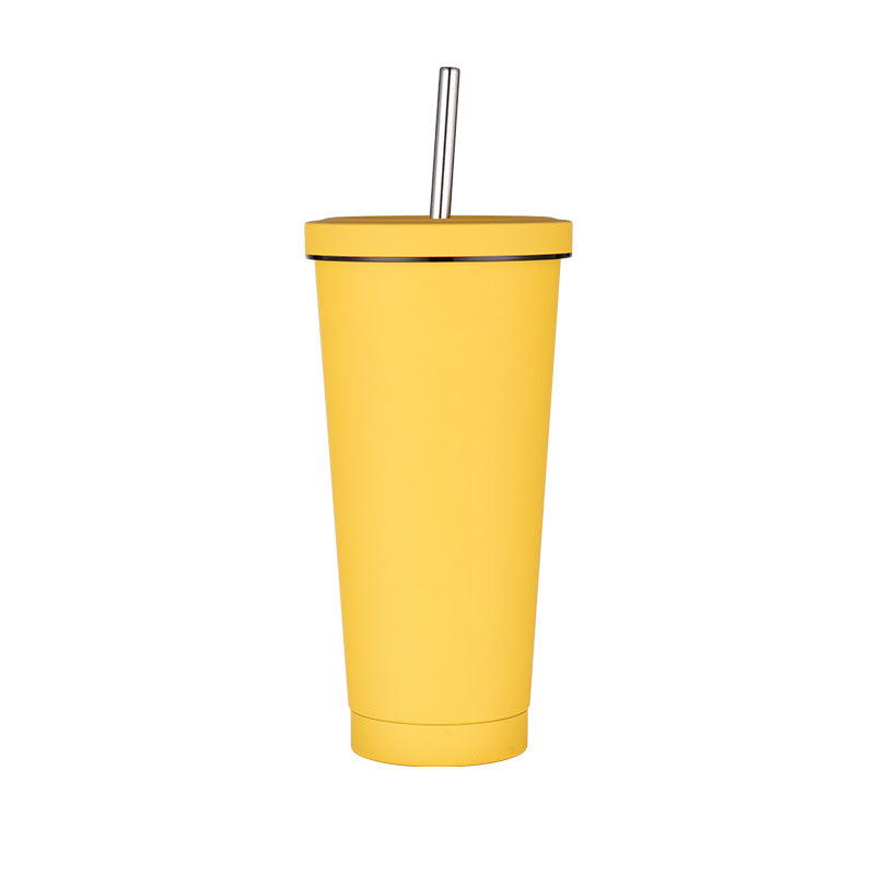 750ml Yellow Straw Cup - 304 Stainless Steel Reusable BPA-Free Water Bottle with Leak-Proof Lid, Large Capacity, Perfect for Hydration On-the-Go