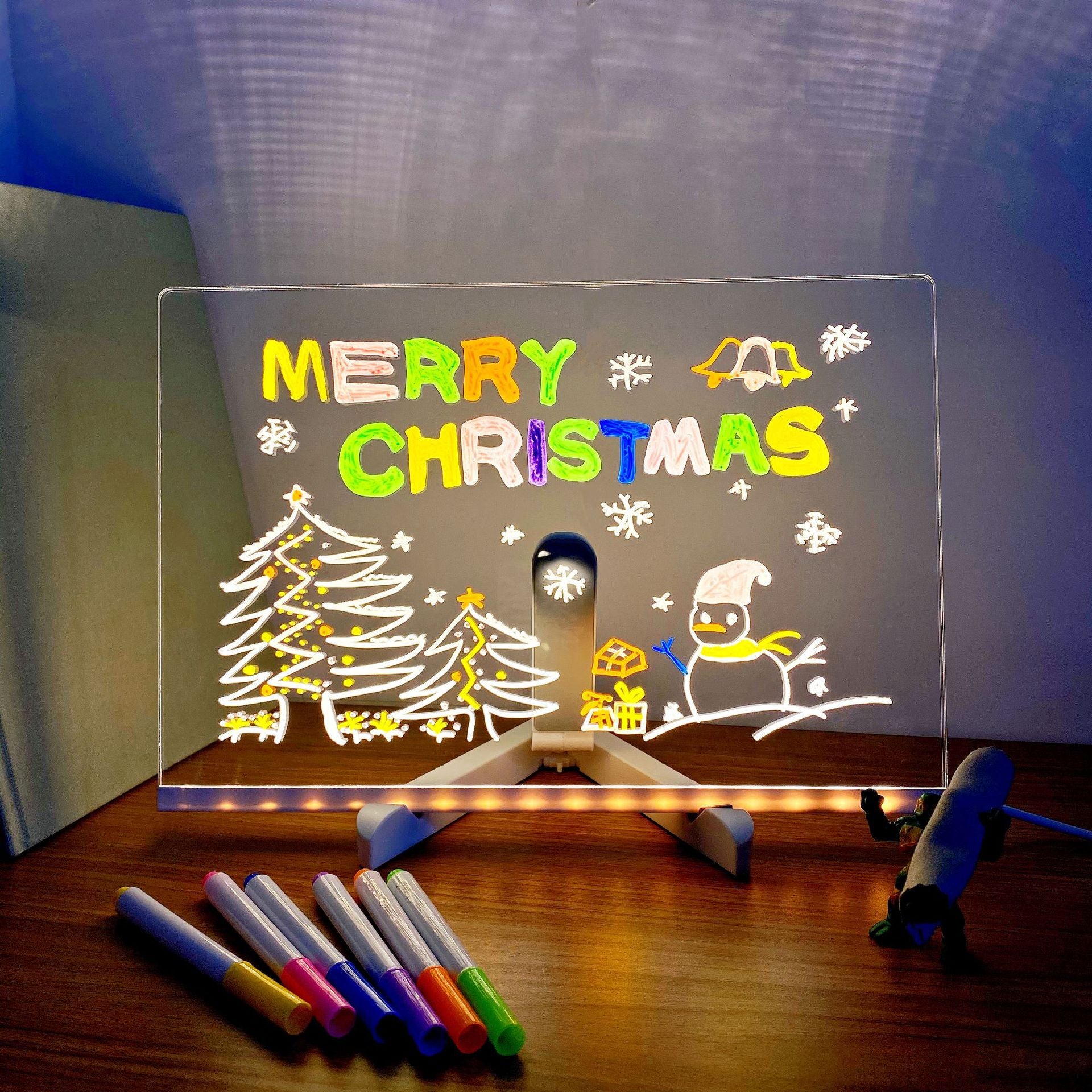 7.87' x 7.87' x 0.11' Erasable DIY Kids Drawing Board â€“ Glow-in-the-Dark Writing Board, Reusable Chalkboard for Art & Learning, Creative Handicraft Toy