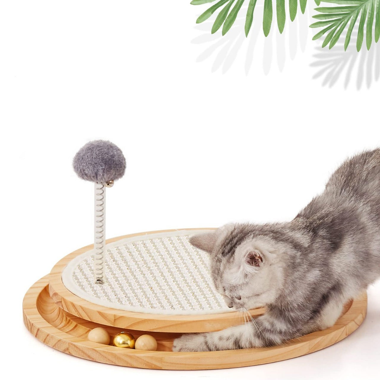 Wooden Interactive Cat Toy  Spinning Track & Wand Toy, Engaging Pet Toy for Cats, Fun Play and Exercise