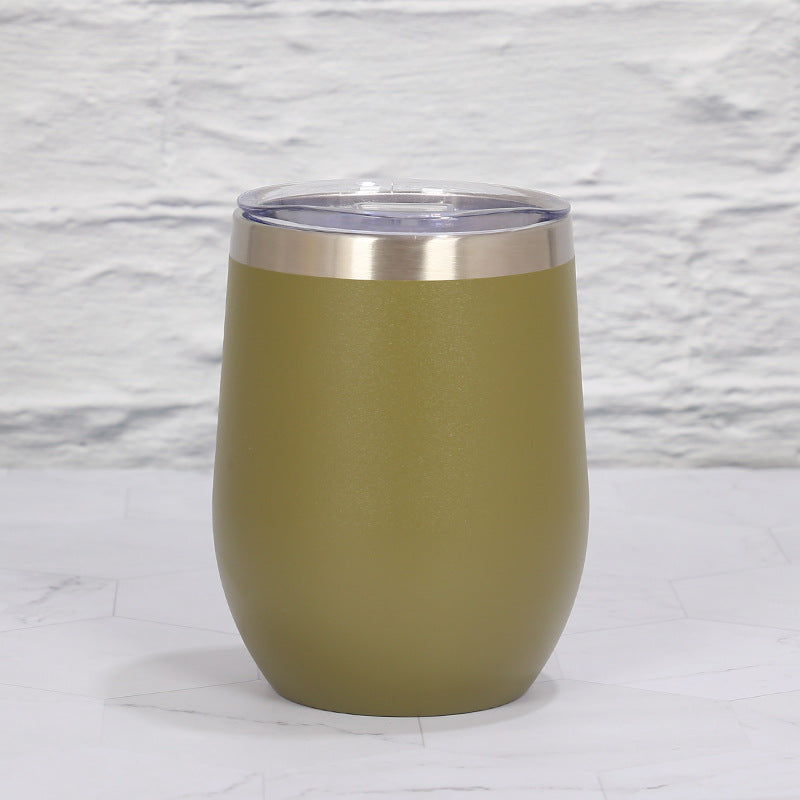 Military Green 12oz Double-Wall Vacuum 304 Eggshell Cup - Mini Portable Insulated U-Shaped Cup, Creative Small Beer Mug