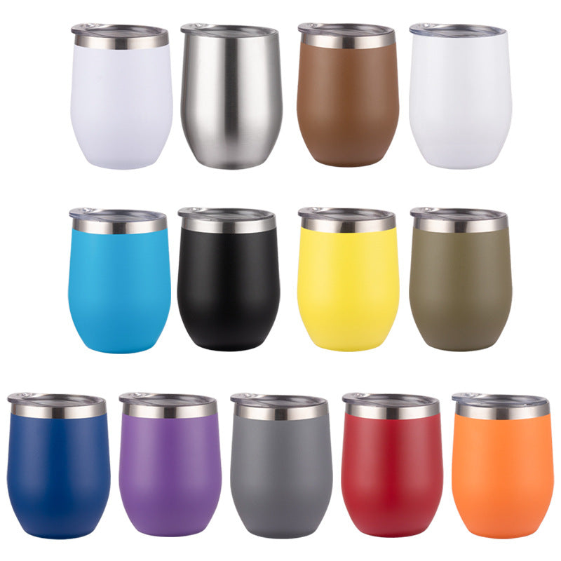 Grey 12oz Double-Wall Vacuum 304 Eggshell Cup - Mini Portable Insulated U-Shaped Cup, Creative Small Beer Mug