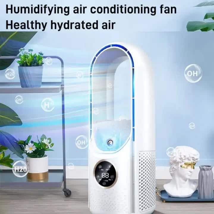 Blue Desktop Cooling Fan with Humidifier - Bladeless USB Power Spray Air Cooler for Office, Personal Use, and Humidifying