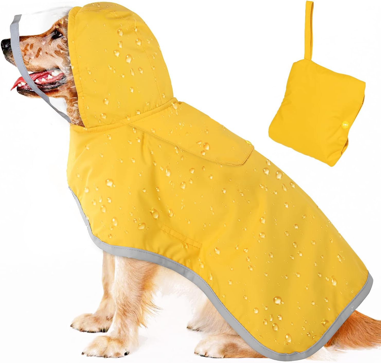 XS Yellow Reflective Adjustable Pet Raincoat with Hood â€“ Waterproof Dog Jacket, Adjustable Dog Poncho for Outdoor Protection