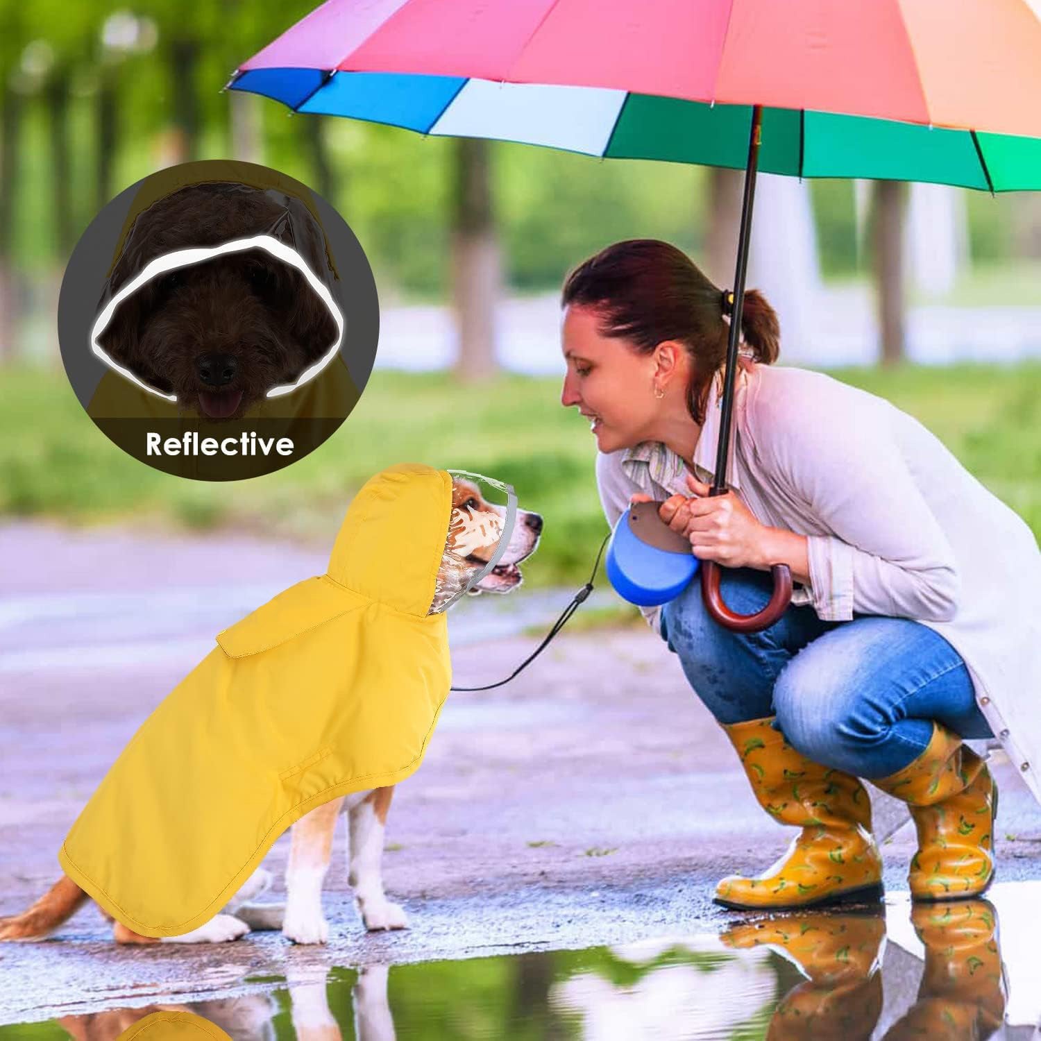 XS Yellow Reflective Adjustable Pet Raincoat with Hood â€“ Waterproof Dog Jacket, Adjustable Dog Poncho for Outdoor Protection