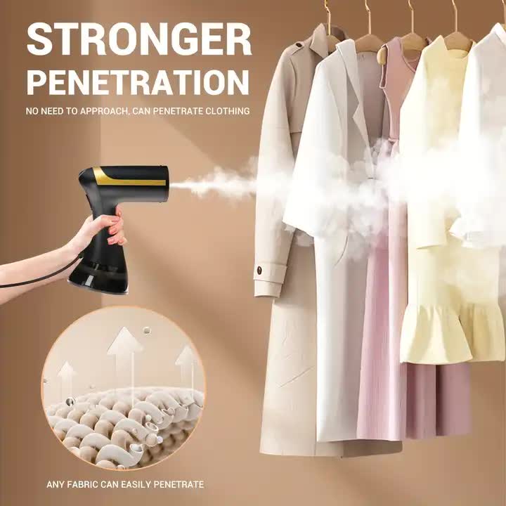 Black Handheld Garment Steamer - Portable Mini Steam Iron for Home Use, Wrinkle Remover & Fabric Freshener, Small Travel-Friendly Iron for Clothes, Steam Spray Clothes Steamer