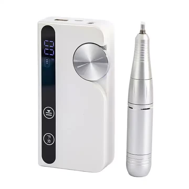 White Portable Rechargeable Electric Nail Drill - Professional Nail Polishing Machine for Beauty Salons