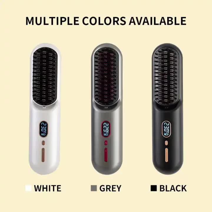 White Negative Ion Hair Straightener Brush - Ionic Hair Straightening Comb for Frizz-Free, Smooth Hair