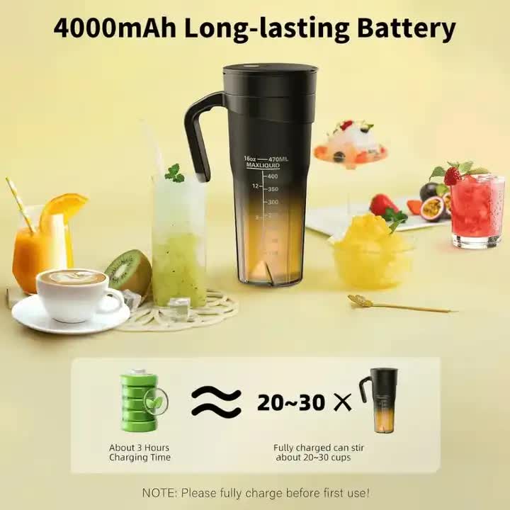 Black Portable Juicer Cup with Straw, USB Rechargeable 6-Blade Blender, Multi-Function Juice Maker for Travel and Outdoor Use