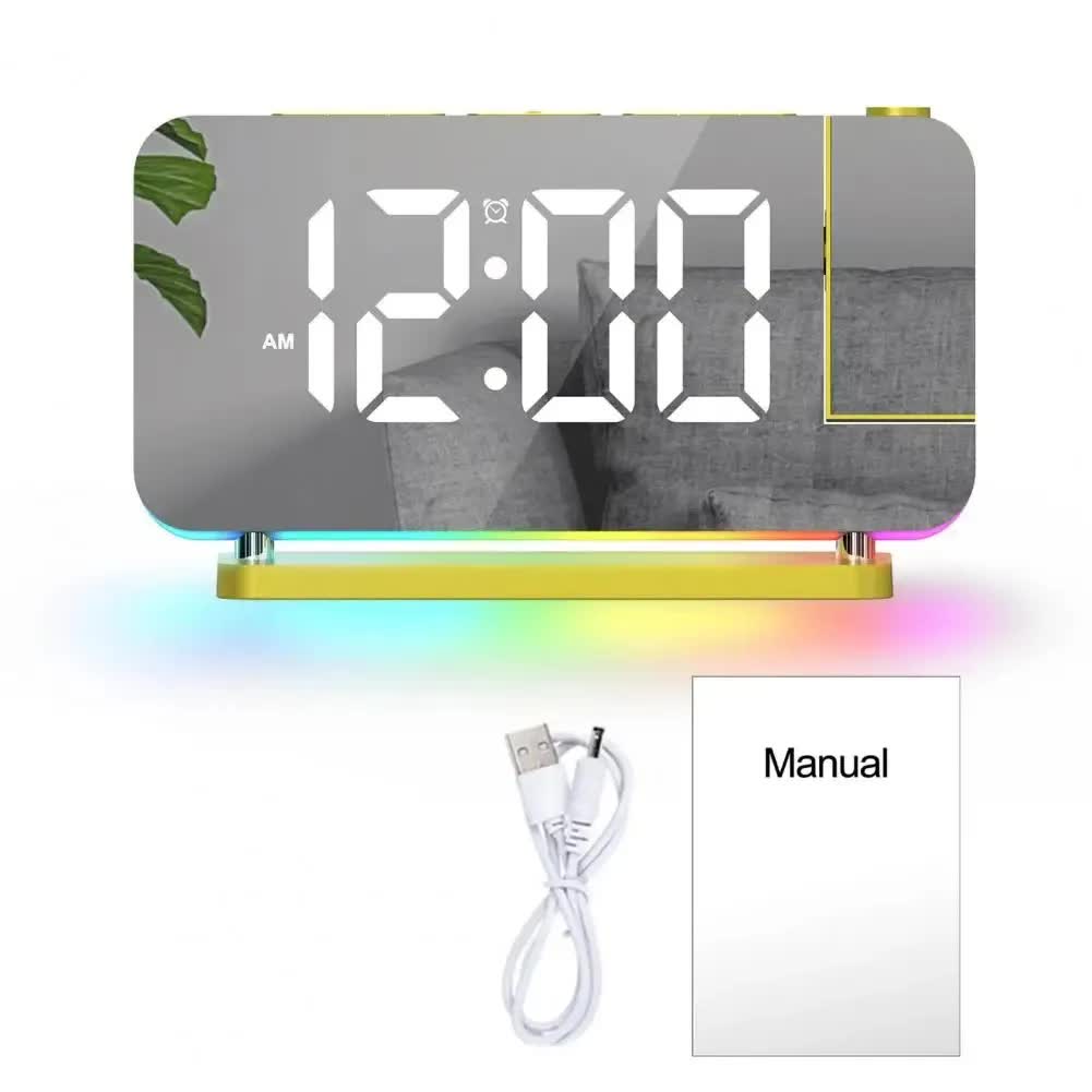 Gold RGB LED Projection Alarm Clock, Multi-Color Night Light with Snooze Function, Home Decor Digital Clock