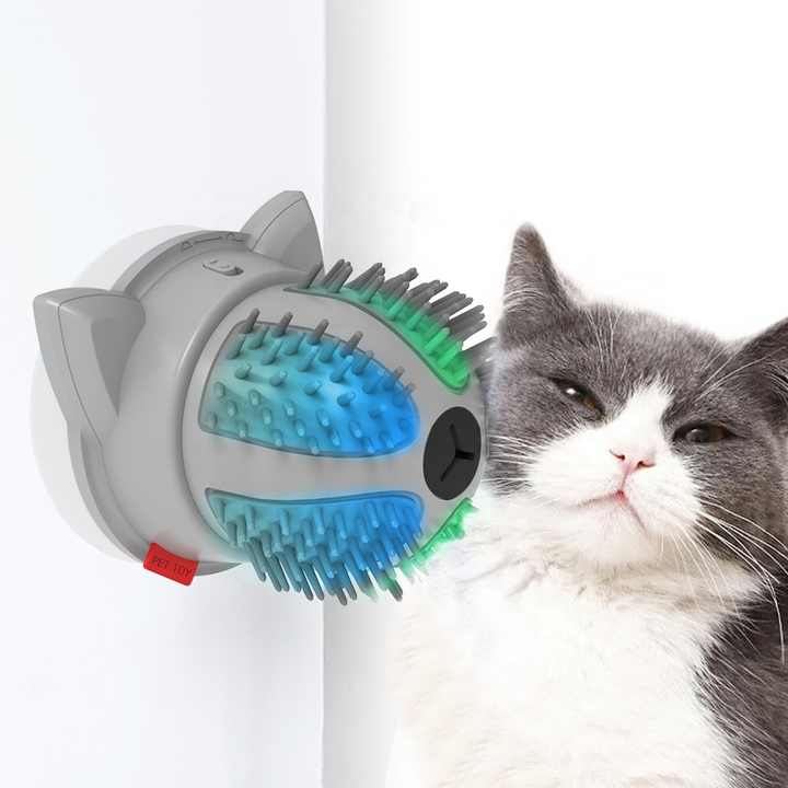 Electric Cat Massager Brush  Catnip & LED Interactive Grooming Toy